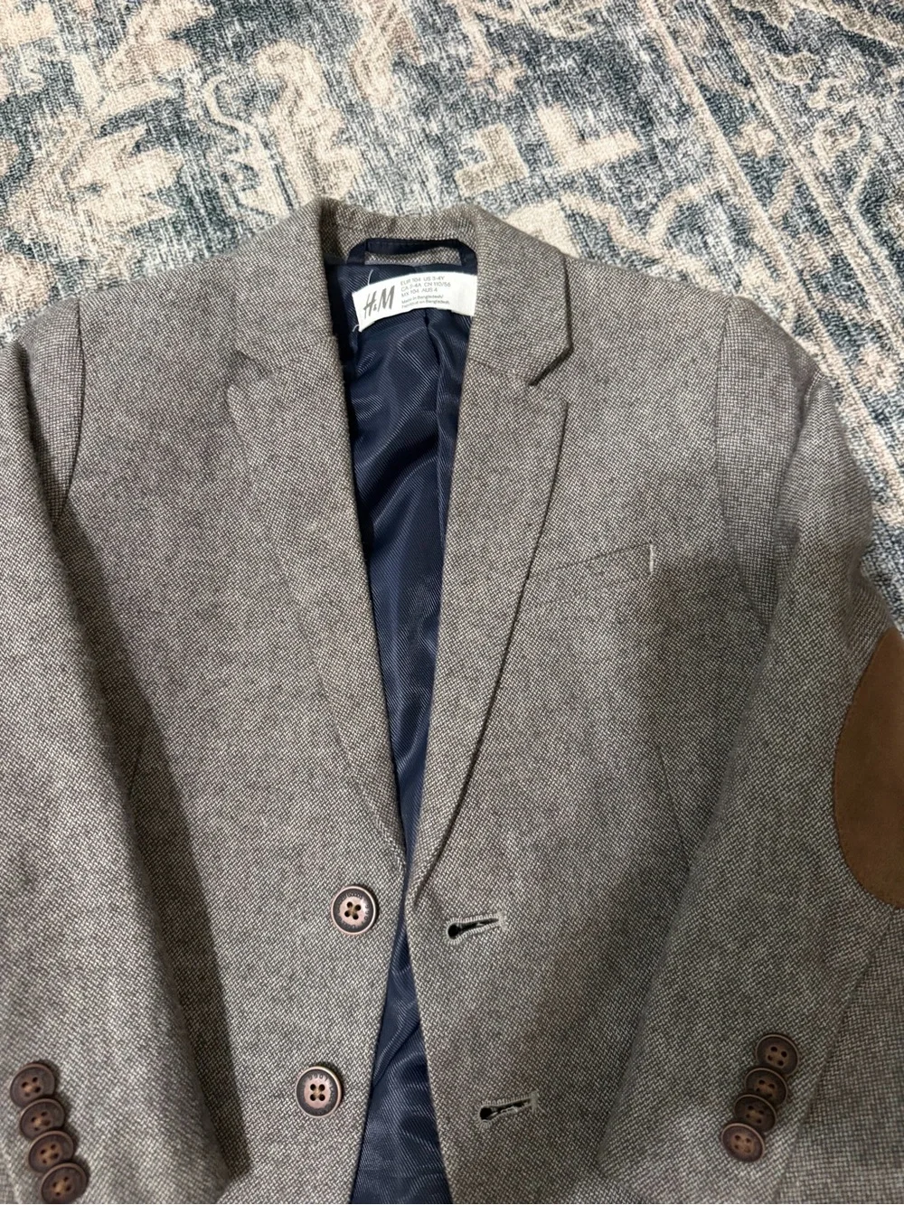 H&M Gray Blazer with Brown Elbow Patches